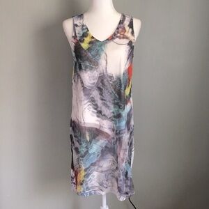 Clotheshead V-Neck Tank Dress with Mesh Overlay Size Small